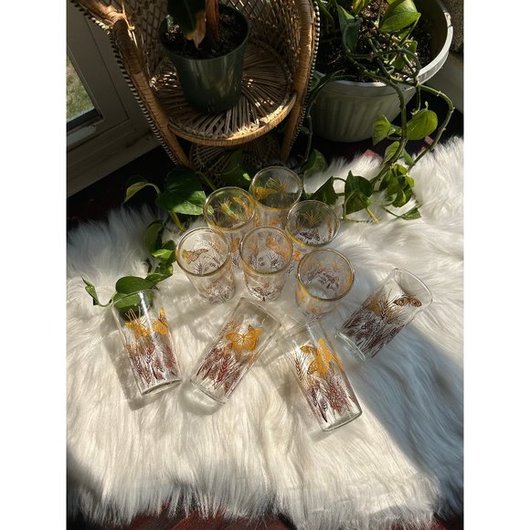 Vintage Butterfly St. Clair Glasses Ombre Orange Brown Gold Wheat Drinking Cups - Picture 1 of 3